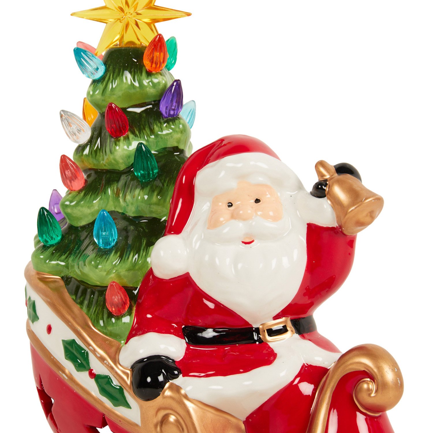 Xmas Ceramic Santa with LED Tree On Sled - Multicolour Image 5