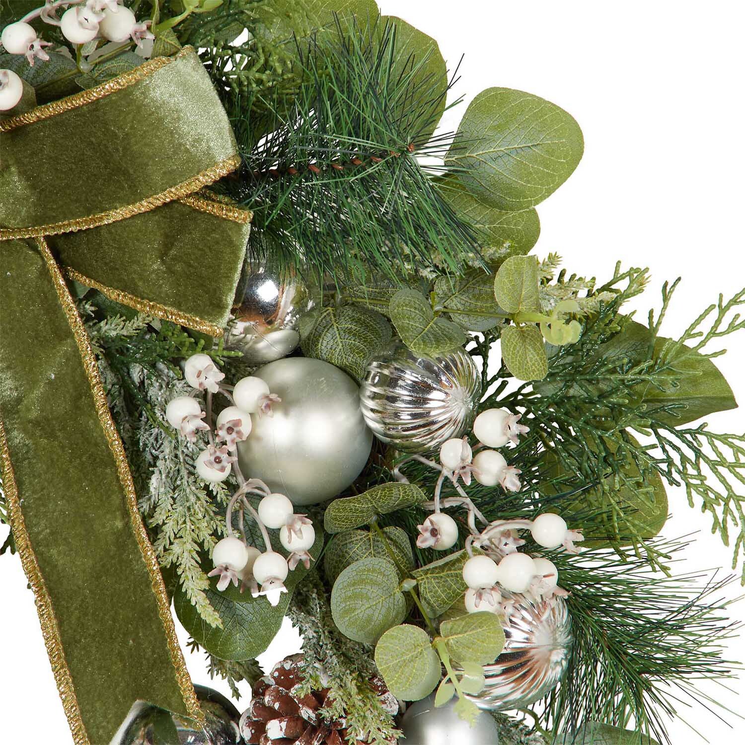 Eucalyptus Wreath with Silver Baubles  - Green Image 2