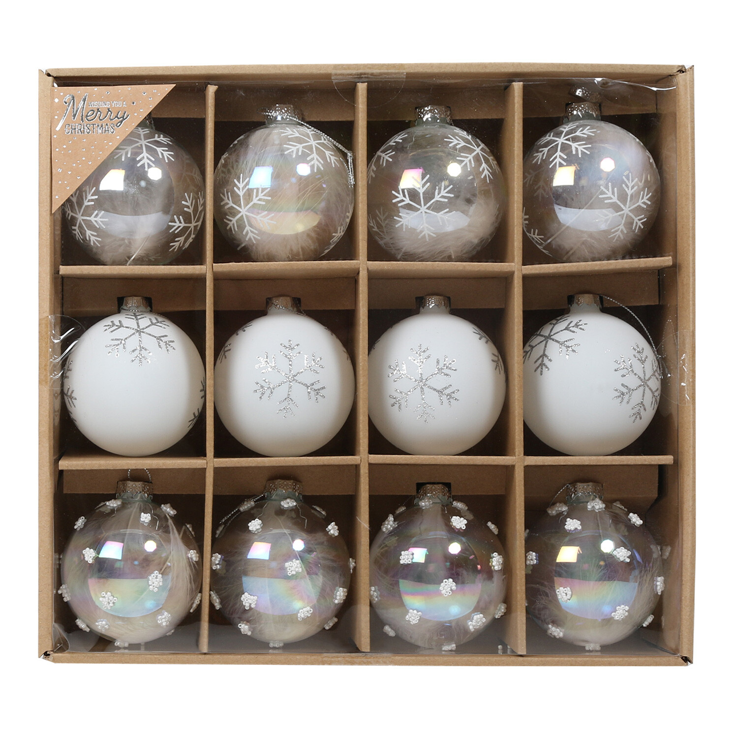 Frosted Fairytale White Snowflake Christmas Baubles 12 Pack Image