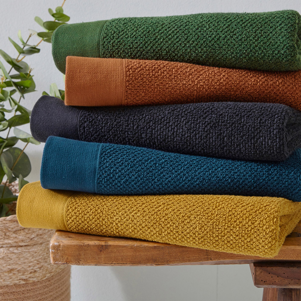 furn. Textured Cotton Dark Green Bath Towel Image 5