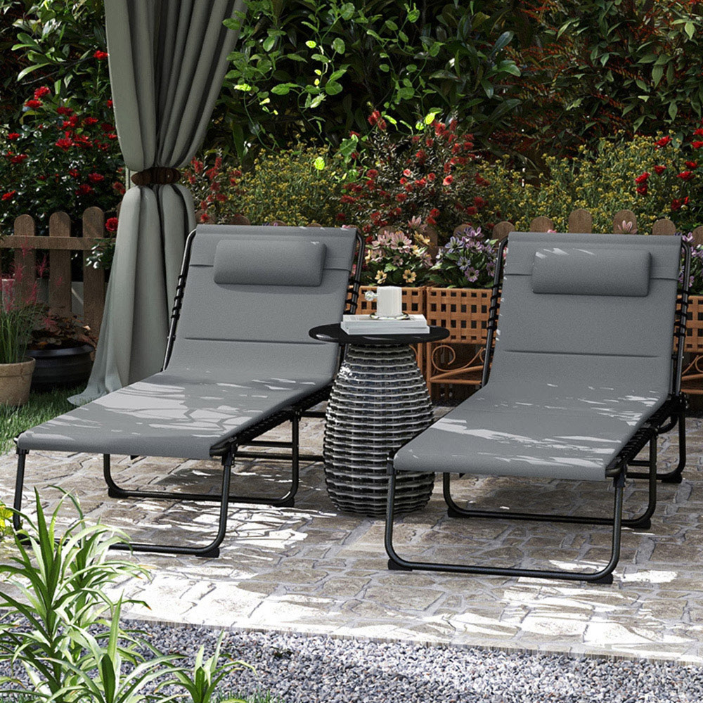 Outsunny Set of 2 Charcoal Grey Folding Sun Lounger Image 1