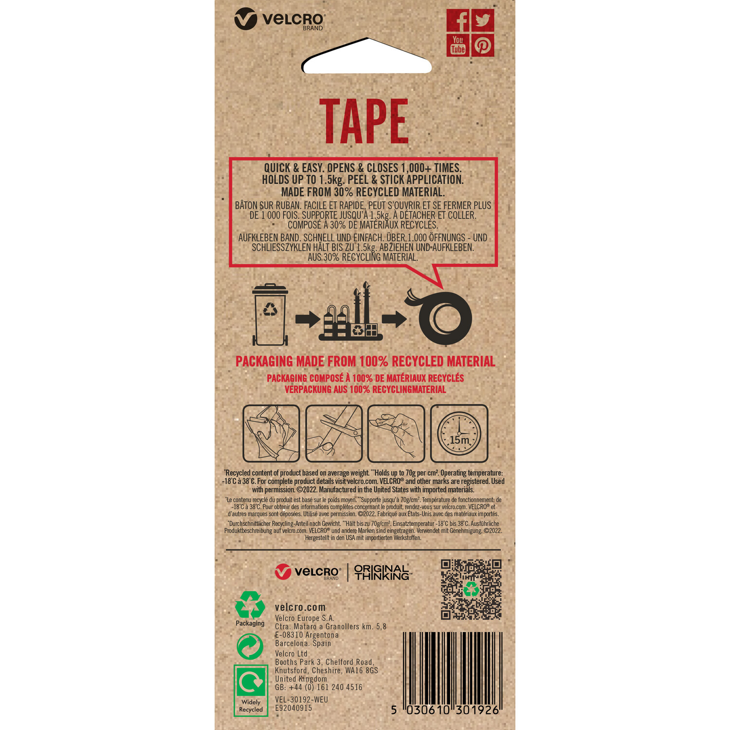 Velcro Ecofriendly Stick On Tape Wilko