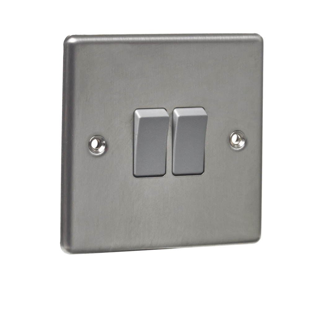 Wilko Twin 2 Way Brushed Stainless Steel Switch Image