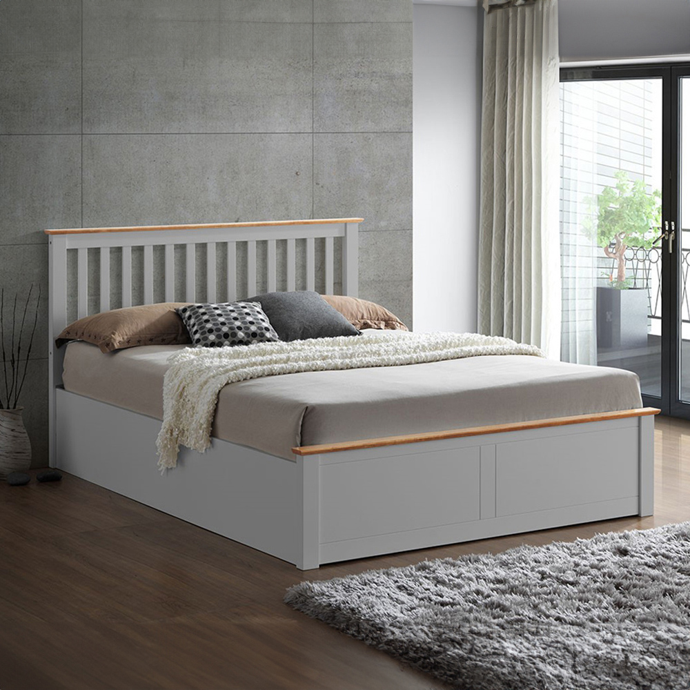 Malmo Double Pearl Grey Wooden Ottoman Bed Image 1