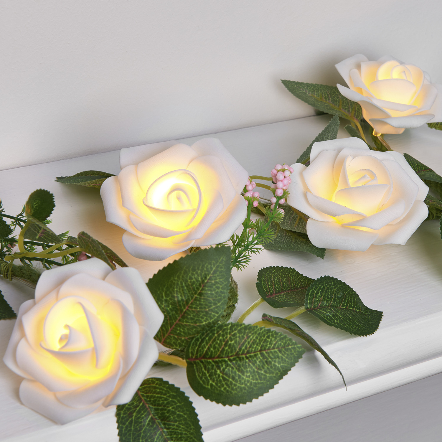 16 LED White Rose Garland String Light Image 2