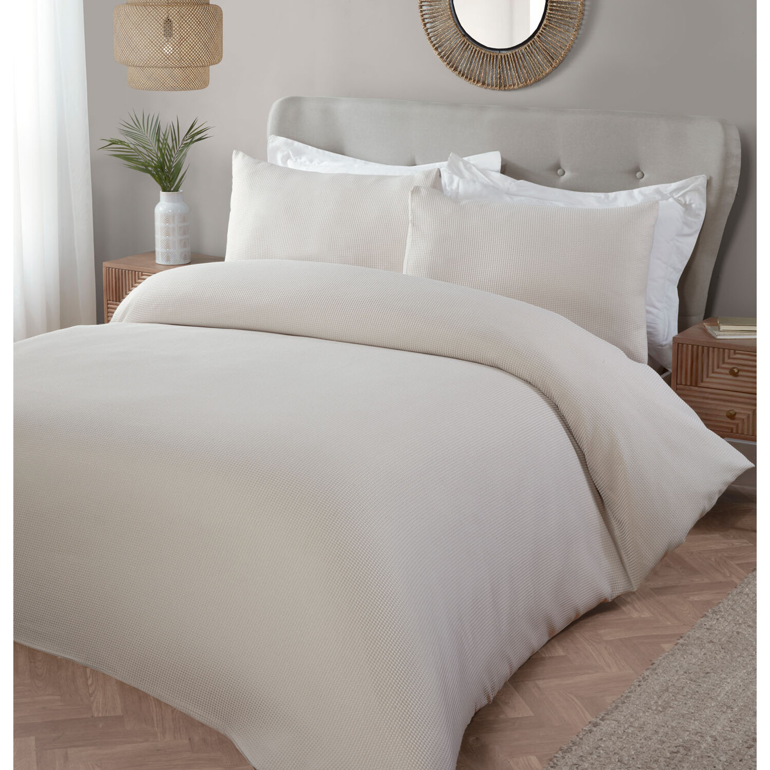 My Home Malvern Double Natural Waffle Duvet Cover and Pillowcase Set Image 2