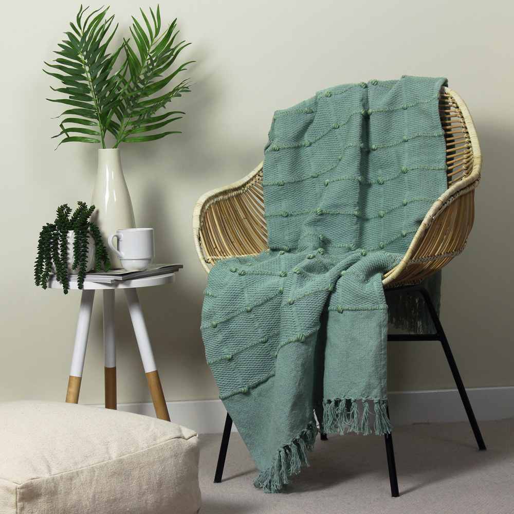 furn. Motti Seafoam Woven Tufted Stripe Throw 130 x 180cm Image 2