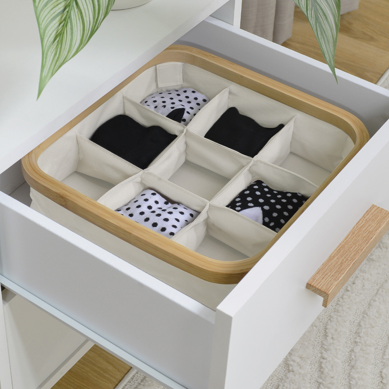 Bamboo Frame Storage Box - Linen / 9 Dividers Image