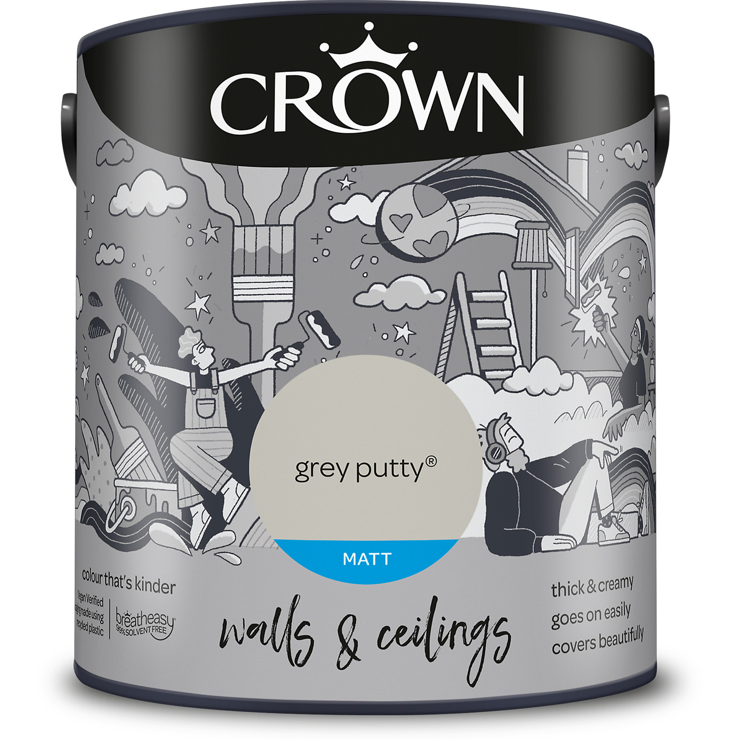 Crown Wall and Ceilings Grey Putty Matt Emulsion 2.5L Image 2