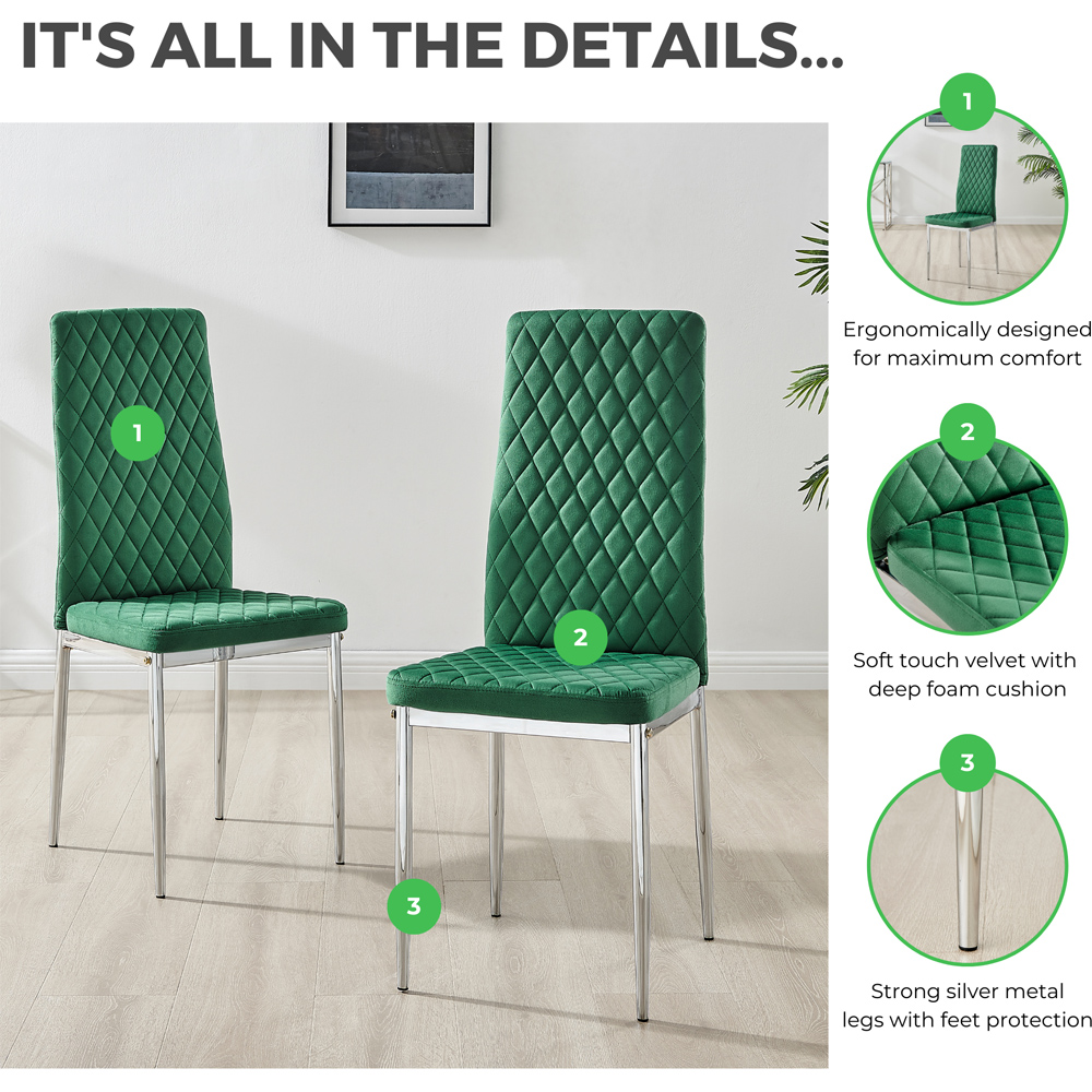 Furniturebox Valera Set of 4 Green and Chrome Velvet Dining Chair Image 7