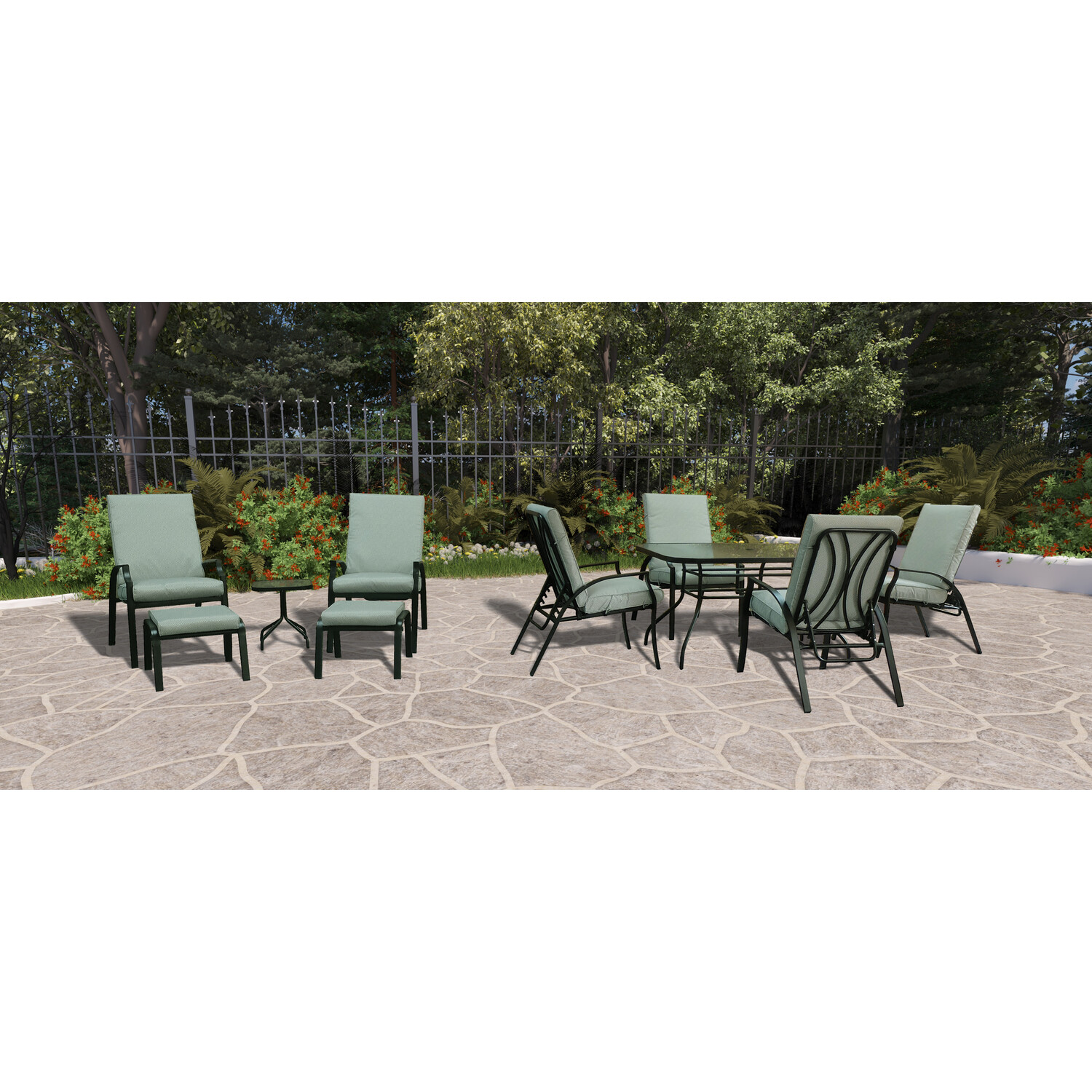 Malay Riviera Polyester Steel 6 Seater Recliner Dining Set Sage Image 2