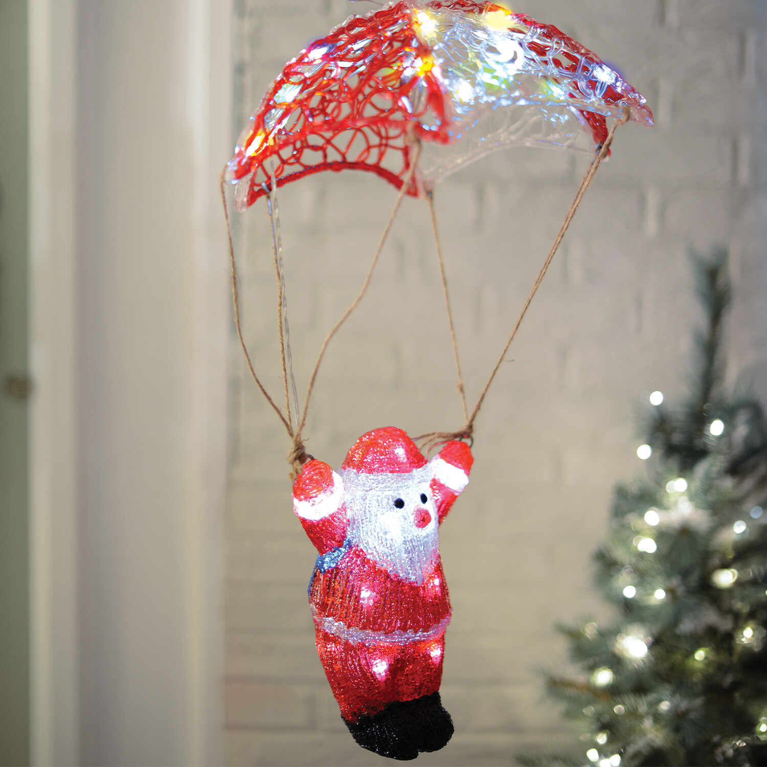 Acrylic LED Parachuting Santa - Red Image 1