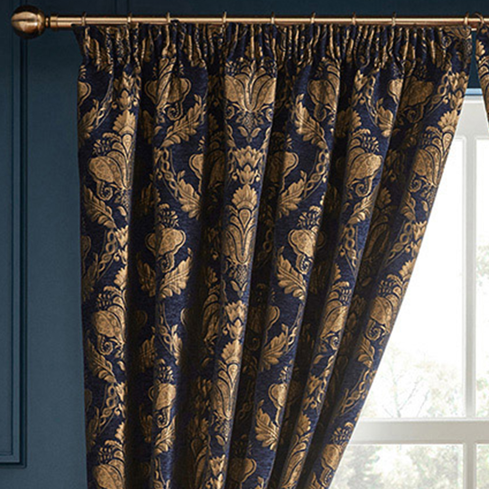 Paoletti Shiraz Navy Floral Jacquard Pencil Pleat Curtain 168 x 229cm Image 2
