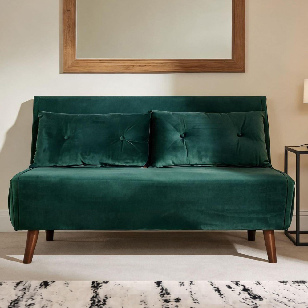 Home Source Morella 2 Seater Green Velvet Folding Sofa Bed with Pillow Image 2