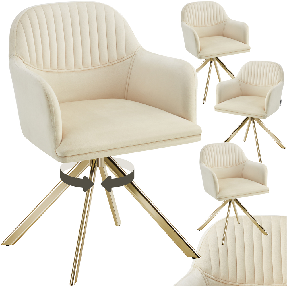 tectake Lona Set of 4 Cream and Gold Velvet Fabric Accent Chair Image 2
