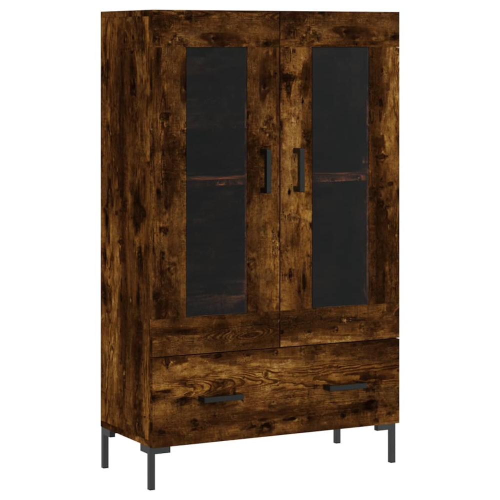vidaXL 2 Door Glass Single Drawer Smoked Oak Highboard Image 2