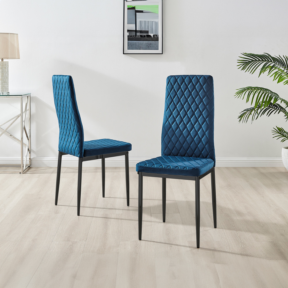 Furniturebox Valera Set of 4 Navy Blue and Black Velvet Dining Chair Image 2