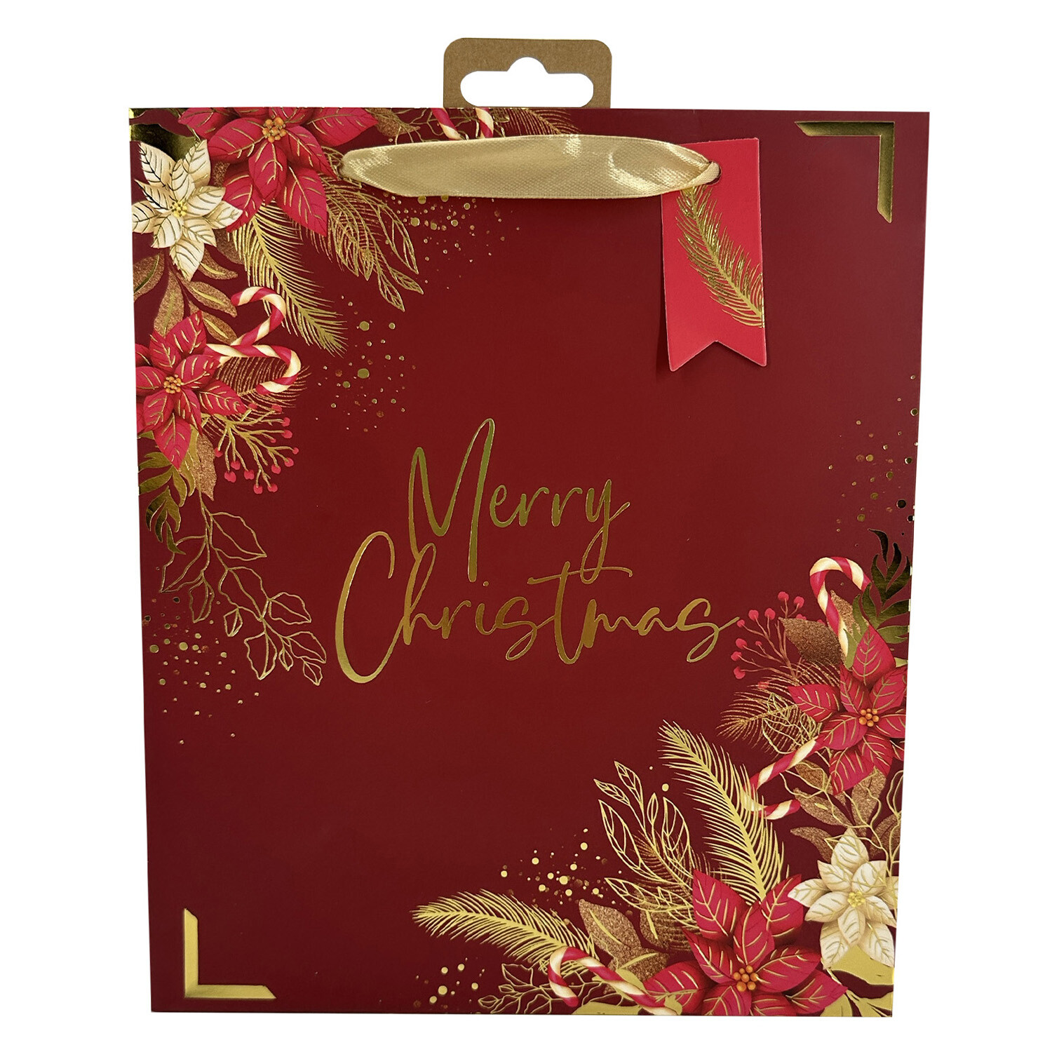 Burgundy Merry Christmas Gift Bag - Burgundy / 21.5cm Image 2