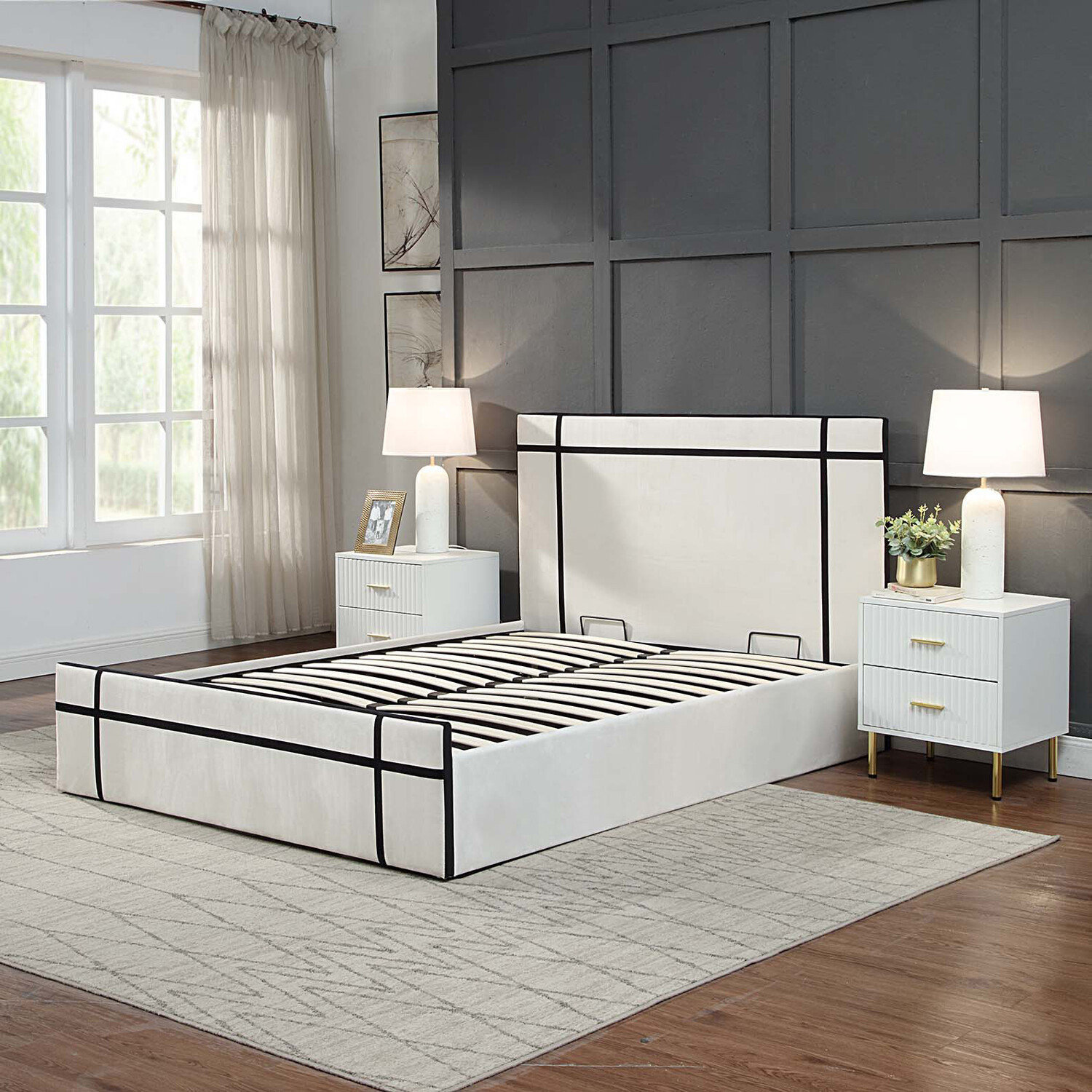 Quinn Double Bed Cream and Black Image 4
