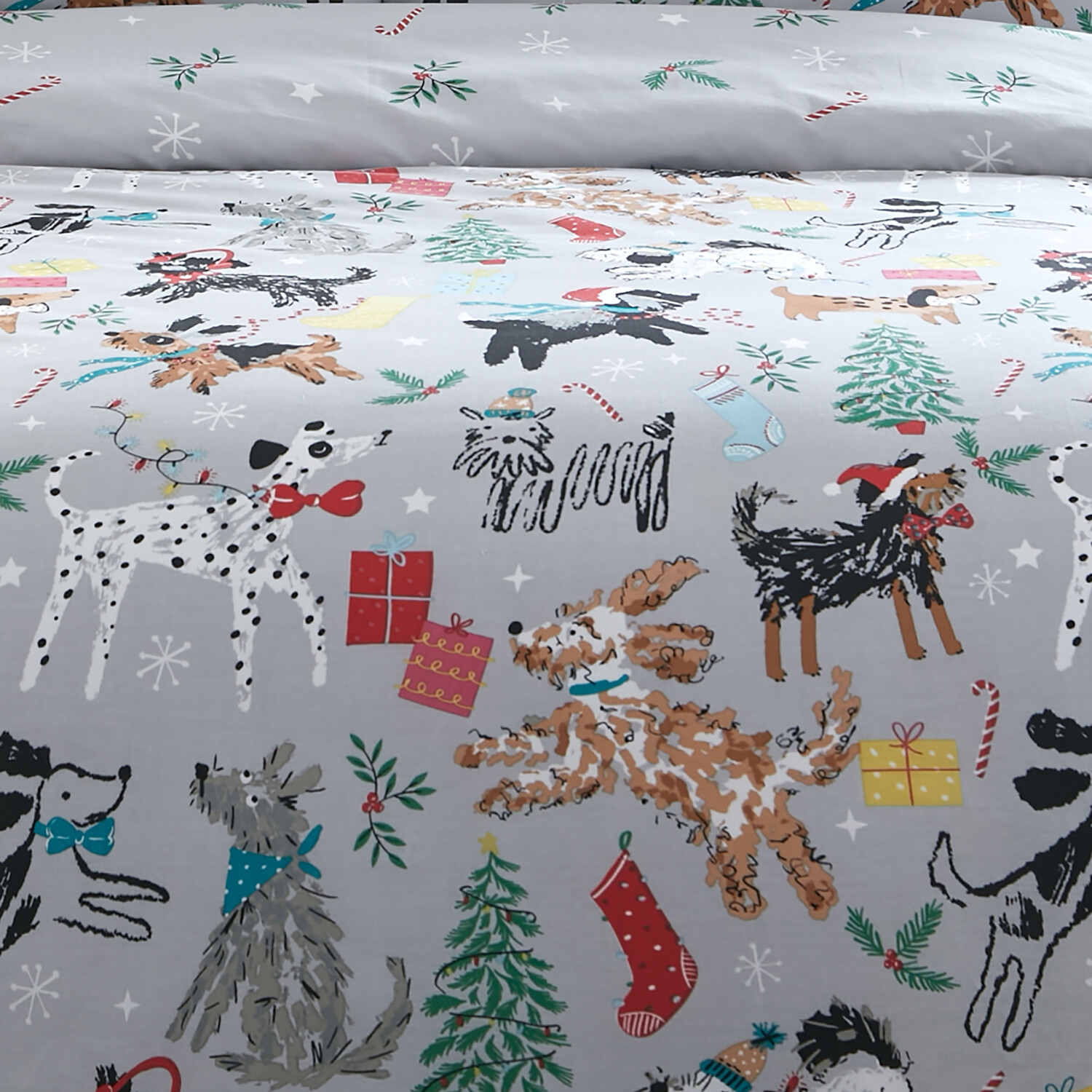 Pawfect Christmas Duvet Cover and Pillowcase Set  - Grey / Single Image 2