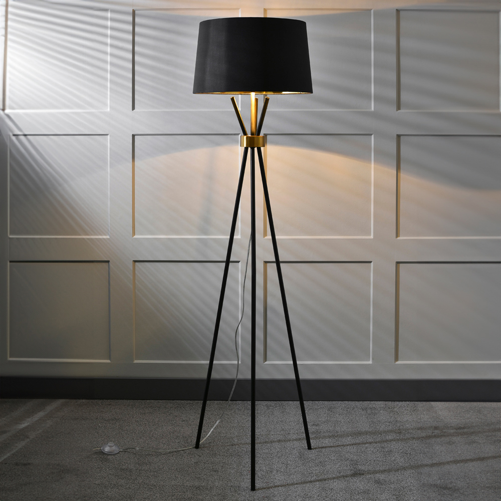 Camden Black Round Metal and Fabric Floor Lamp Image 2