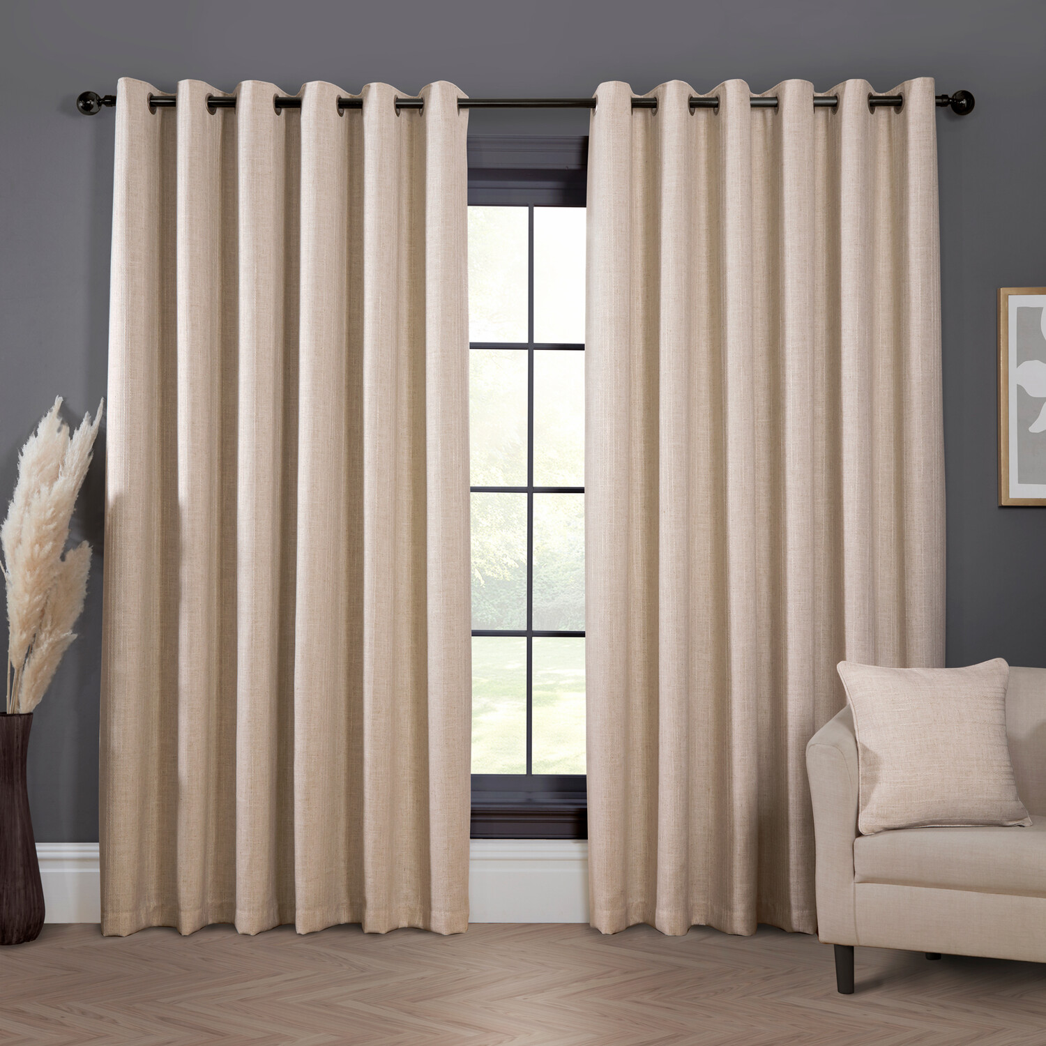 Winslow Stripe Eyelet Blackout CurtainsNatural168cm229cm Image 2