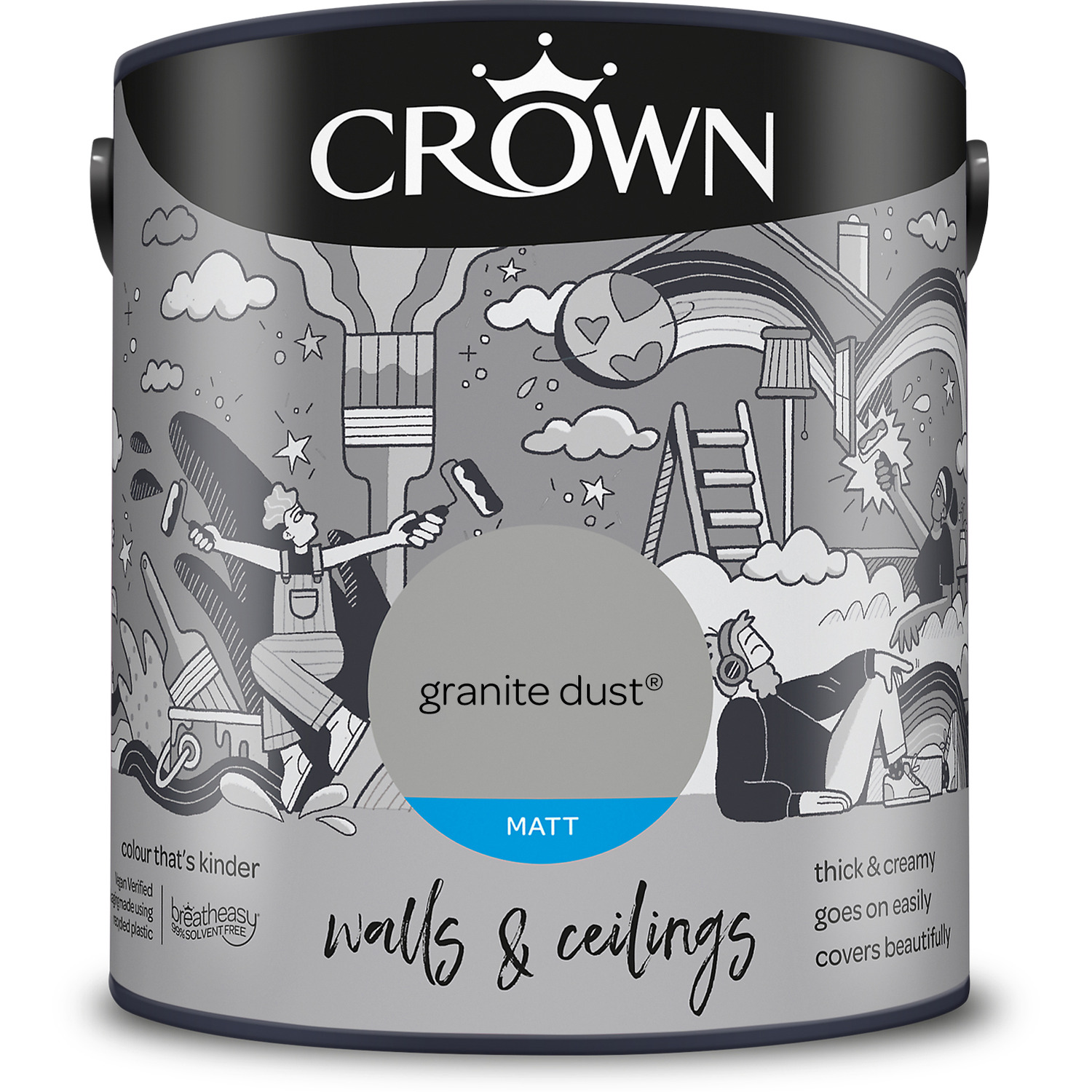 Crown Wall and Ceilings Granite Dust Matt Emulsion 2.5L Image 2