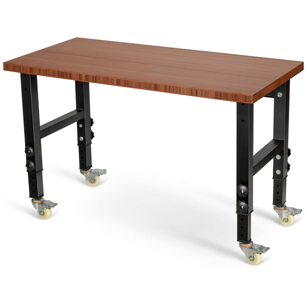 Costway Brown 10 Level Adjustable Workbench with 4 Lockable Casters Image 1