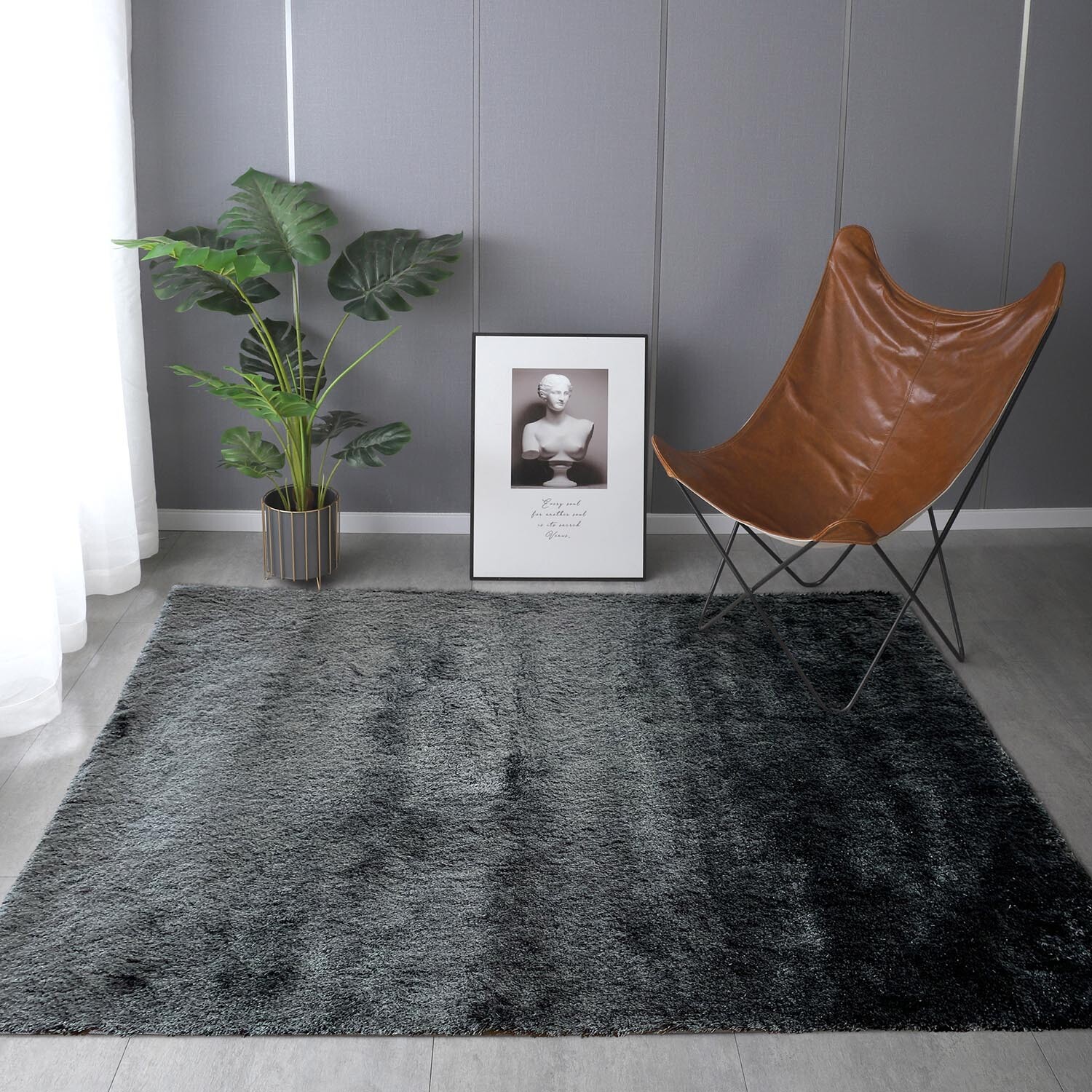 Grey Silky Shaggy Rug 140 x 200cm Image 2
