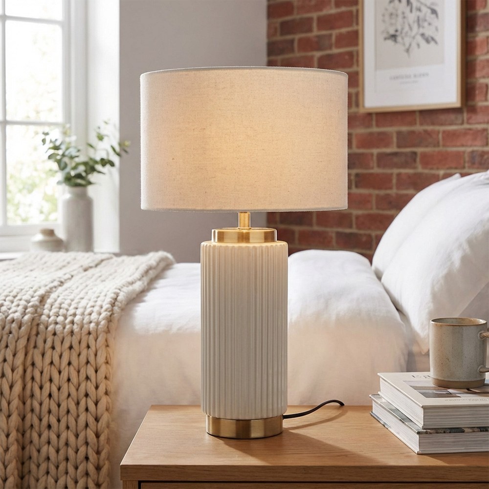 Clara White Ribbed Table Lamp Image 4