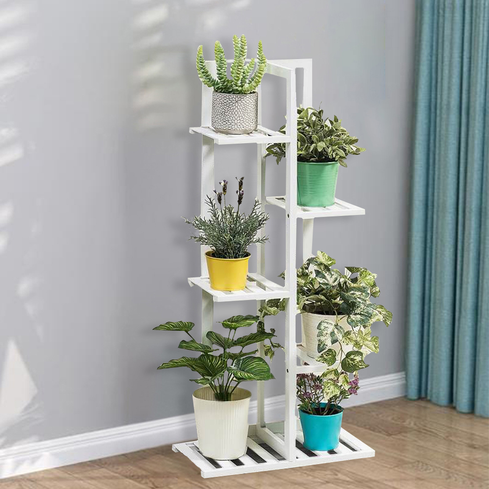 Living and Home Multi Tiered White Wooden Plant Stand Image 3