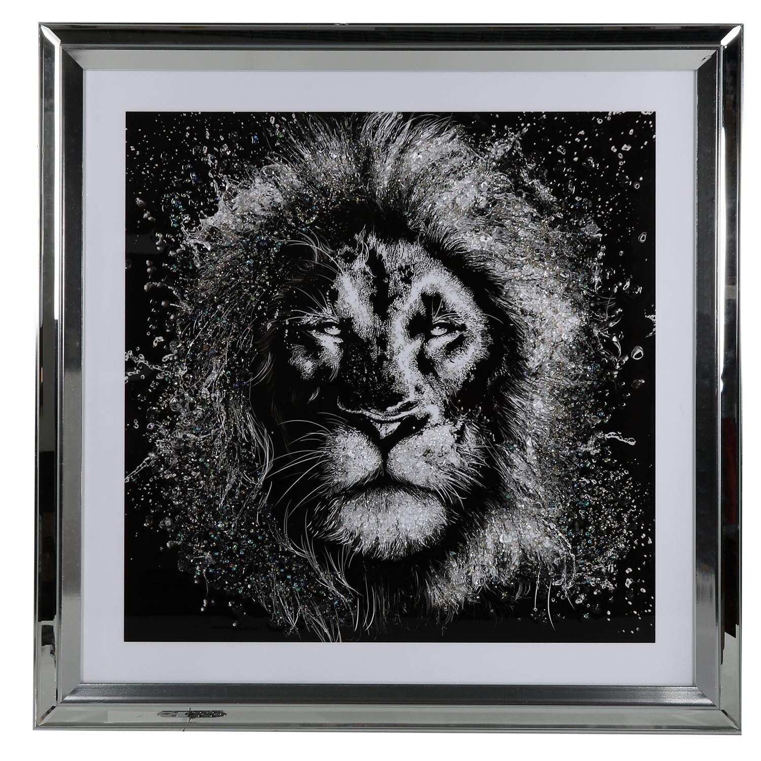 Monochrome Lion Jewelled Wall Art 80 x 80cm Image