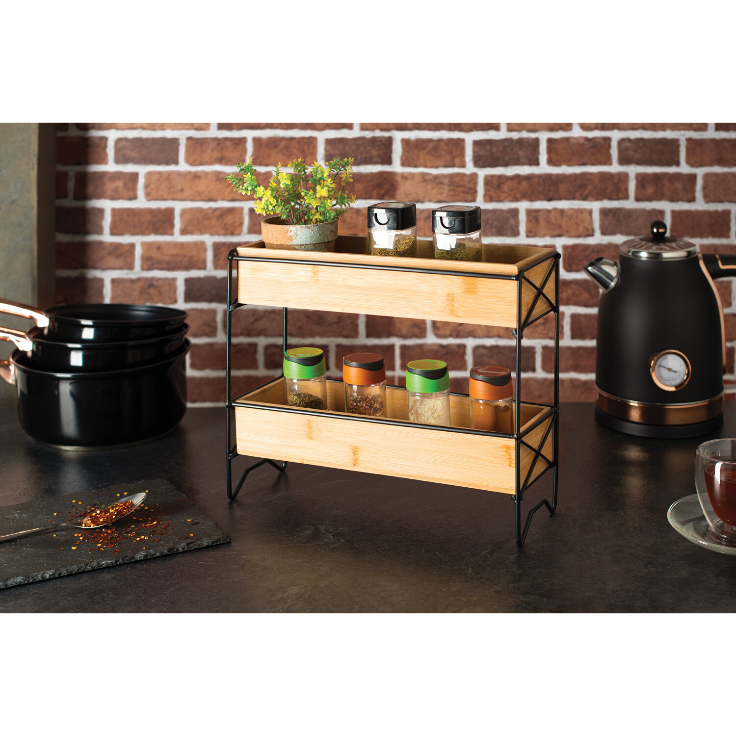 Brooklyn 2 Tier Bamboo Spice Rack Image 2