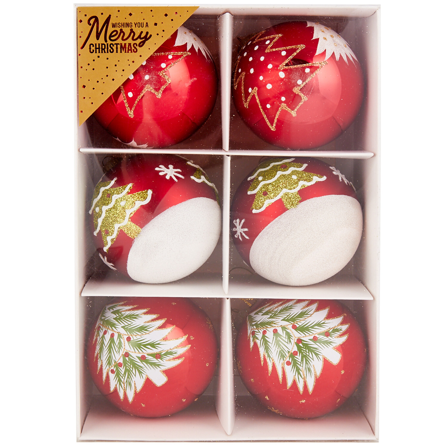 Pack of 6 Traditional Glass Bauble Set - Red and White Image 1