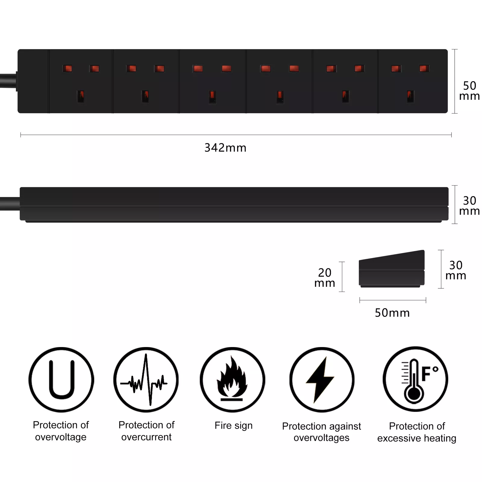 ExtraStar 6 Way 13A Black Extension Lead 3m Image 6