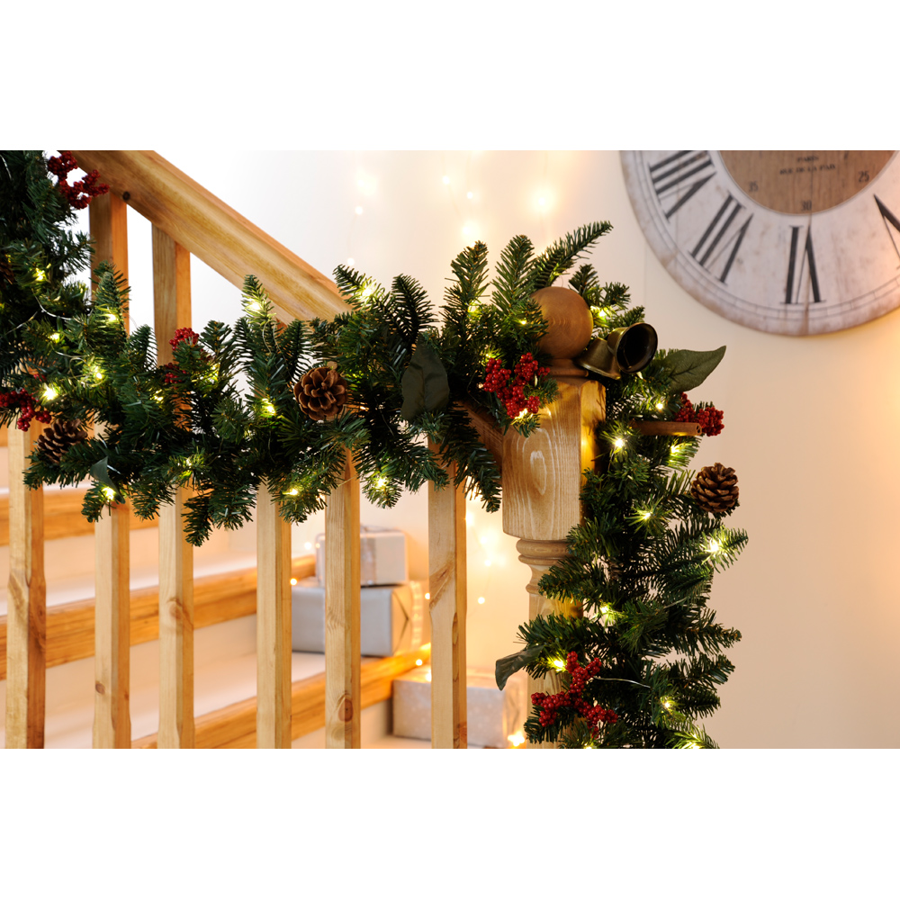Festive Warm White LED Christmas Garland with Berries Pinecones and Cinnamon Sticks 270cm Image 2