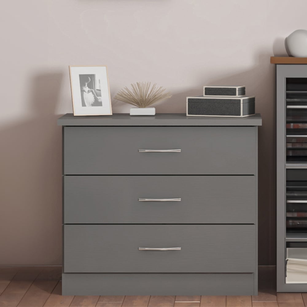 Seconique Nevada 3 Drawer 3D Effect Grey Chest of Drawers Image 5