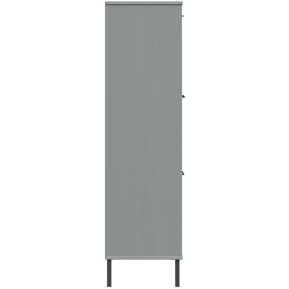 vidaXL Oslo 3 Door 3 Shelf Grey Solid Pine Wood and Metal Bookcase Image 6