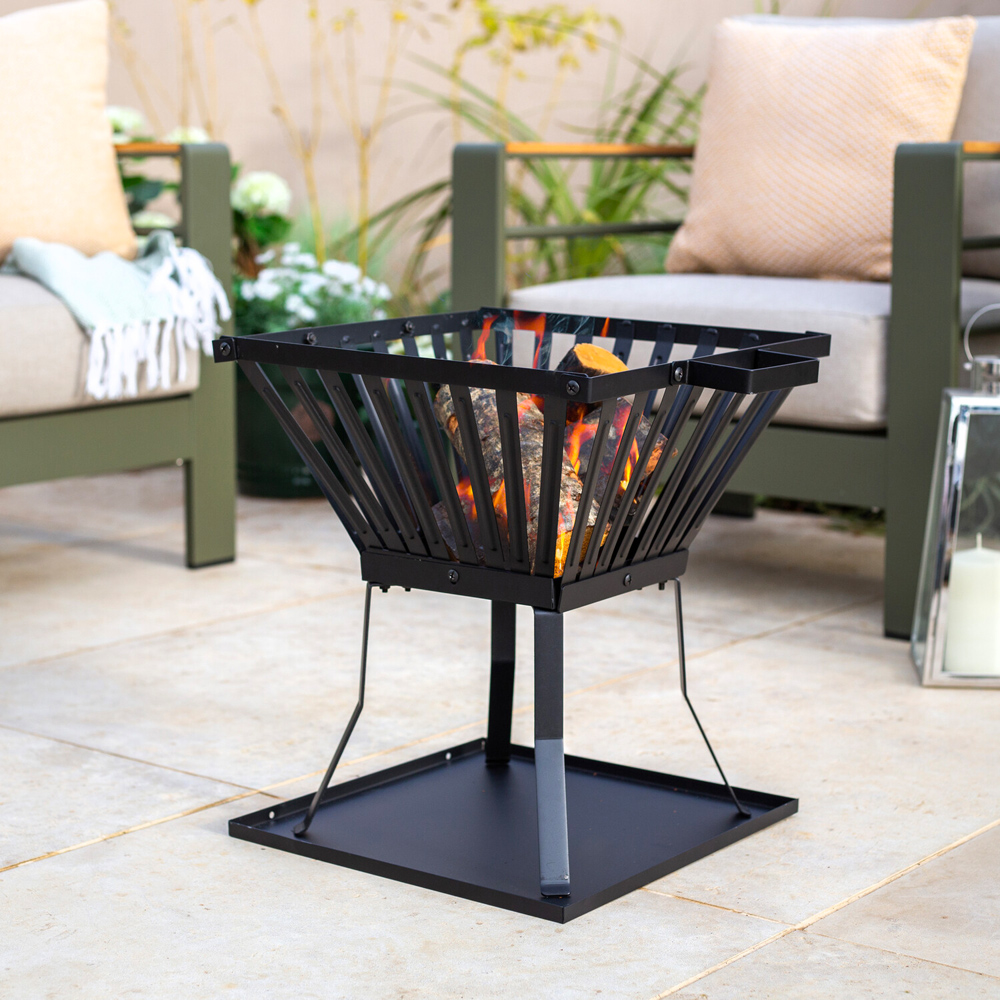 Square Traditional Fire Basket Black Image 2
