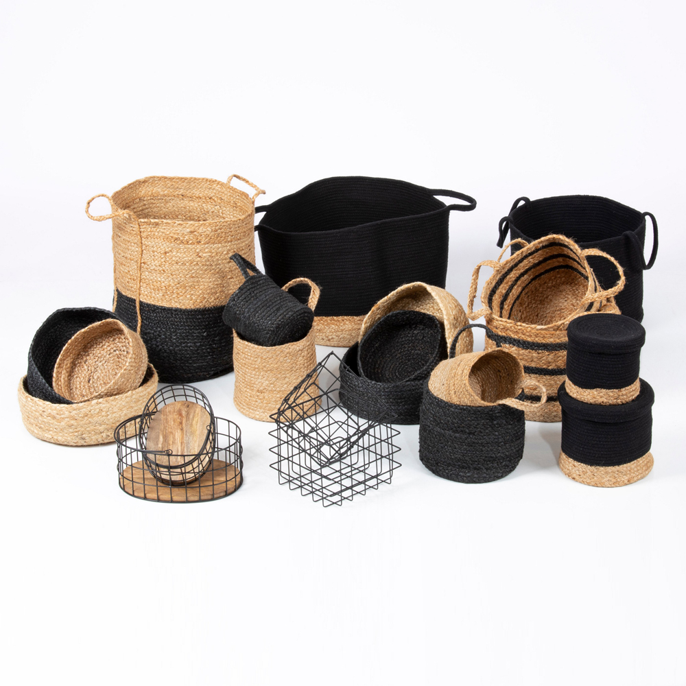 Balham Black Jute Storage Basket with Lids Set of 2 Image 4