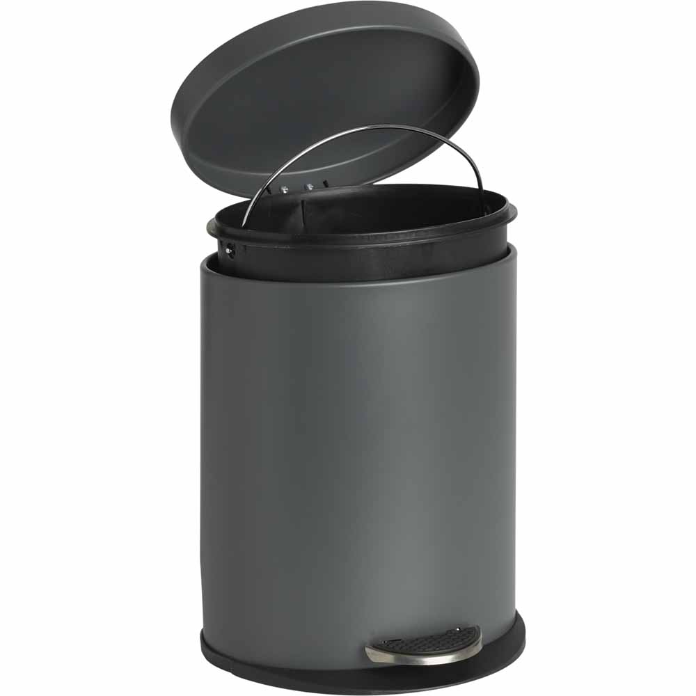 Wilko Grey Oval Pedal Bin Matte 5L Wilko