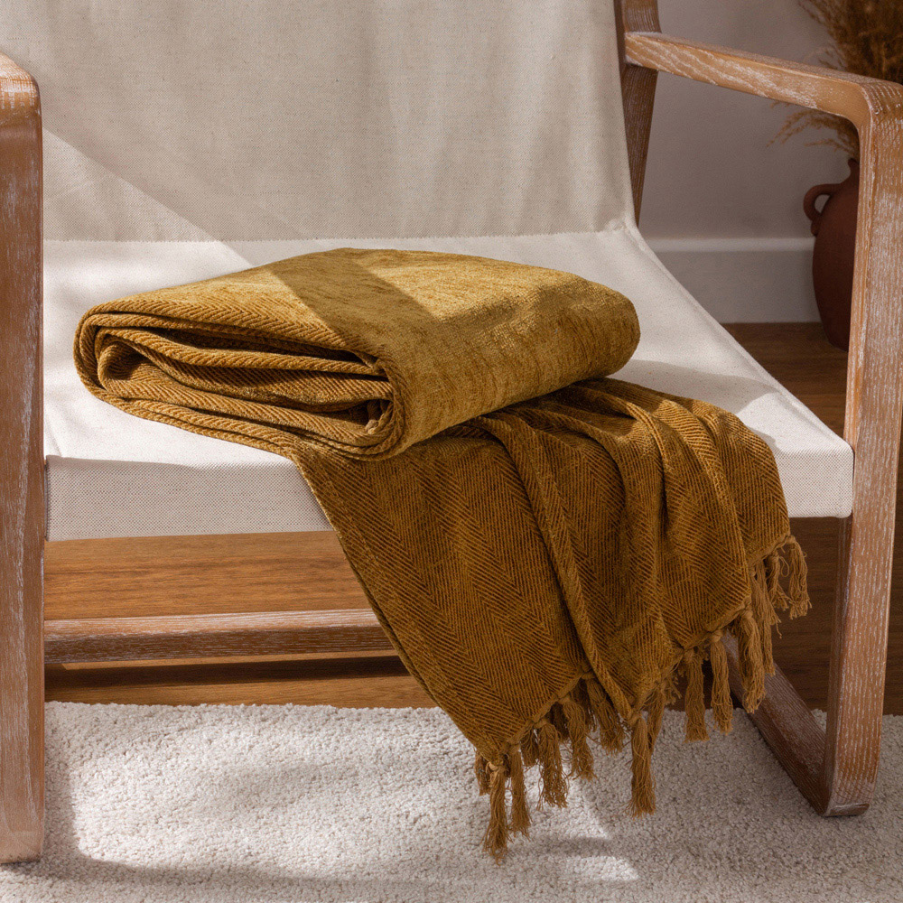 Yard Harri Honey Herringbone Fringed Throw 130 x 180cm Image 2