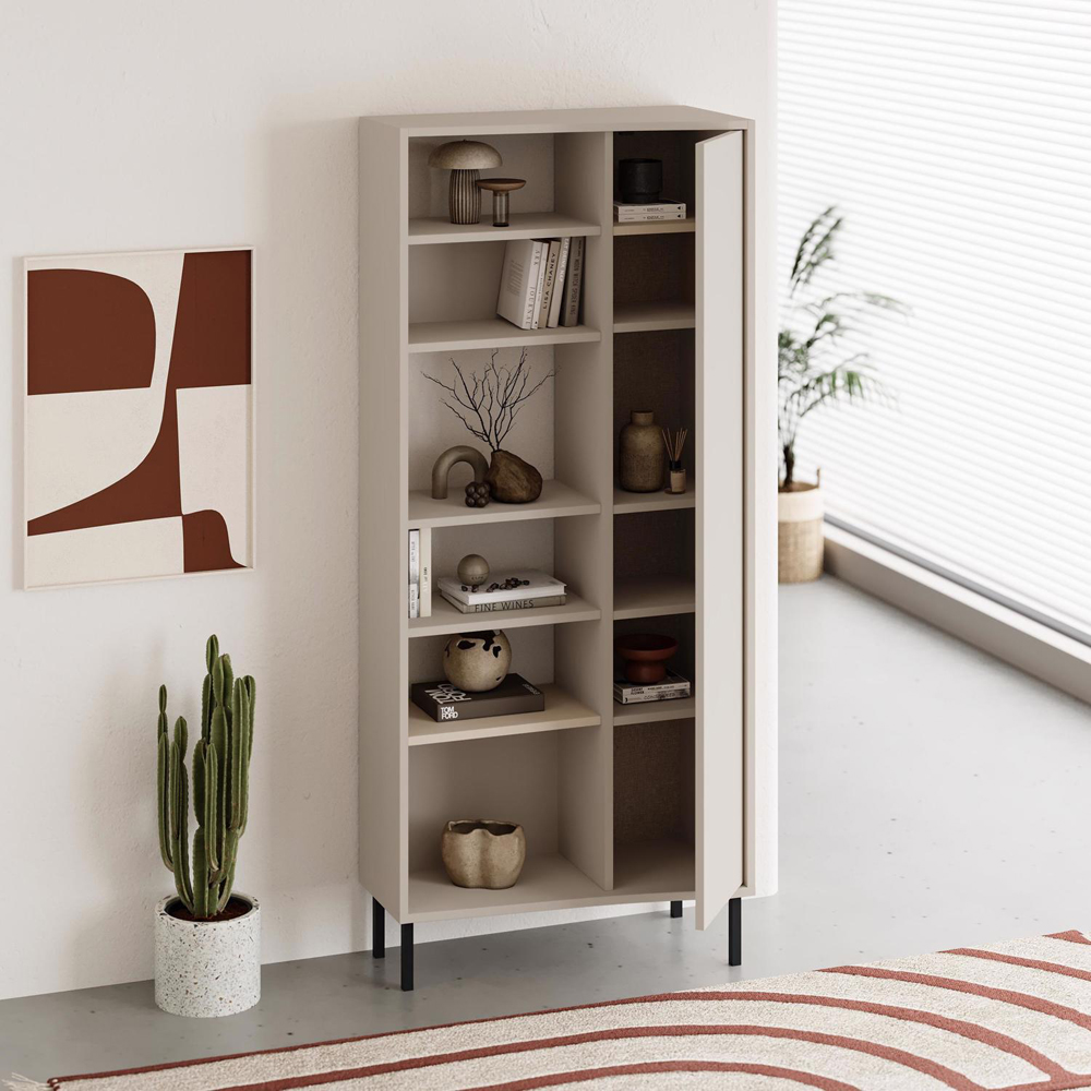 FWStyle Single Door 6 Shelf Sandstone Curved Modern Bookcase Image 3