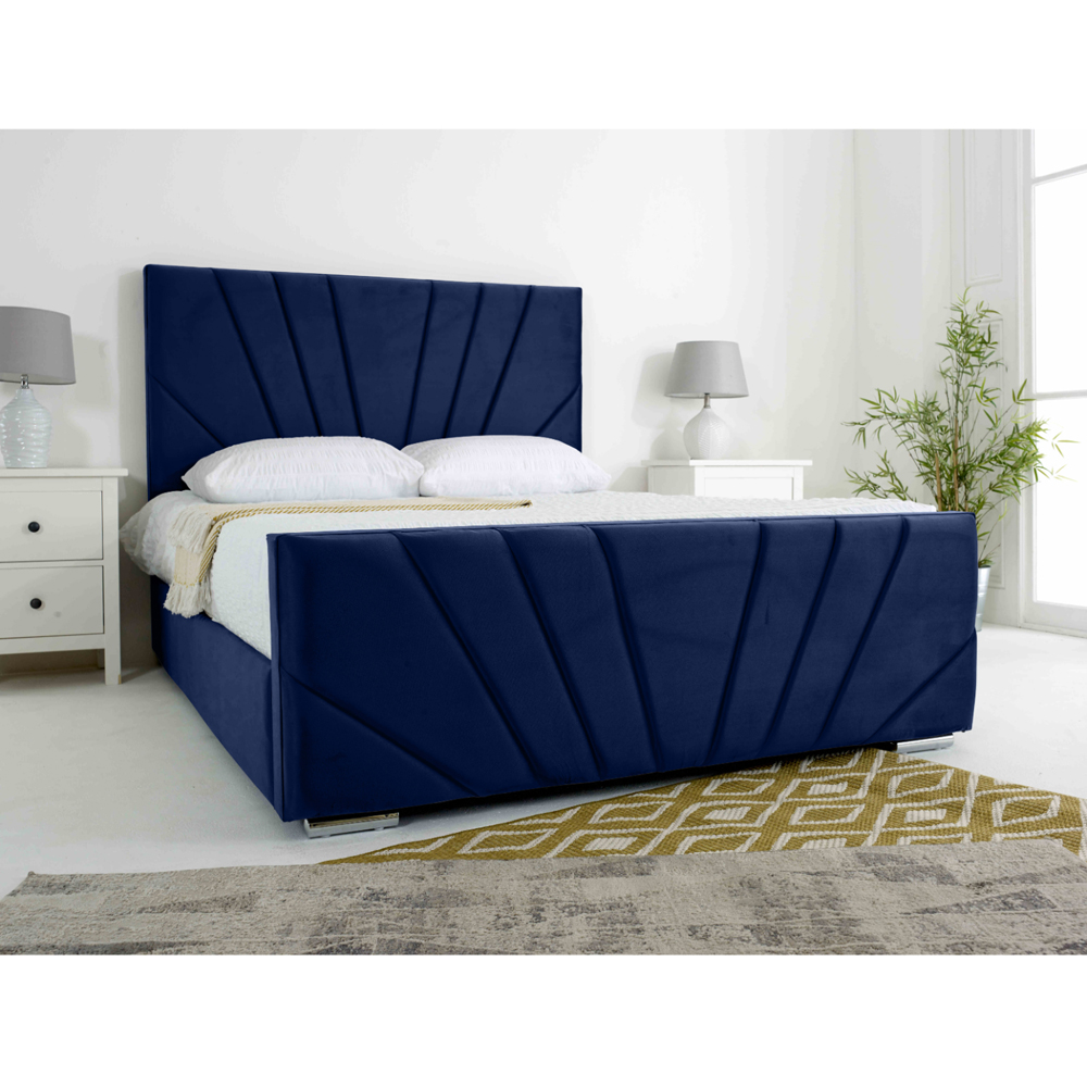 Eleganza Scarlett King Size Blue Plush Velvet Bed Frame with Headboard and Footboard Image 2