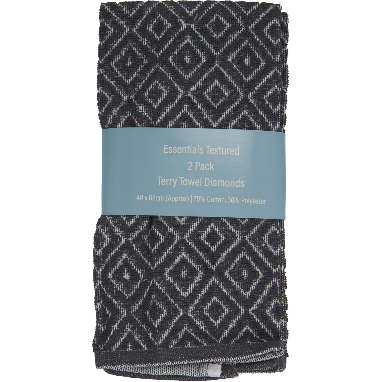 Essentials Polycotton Black Diamond Textured Terry Towel 2 Pack Image 1