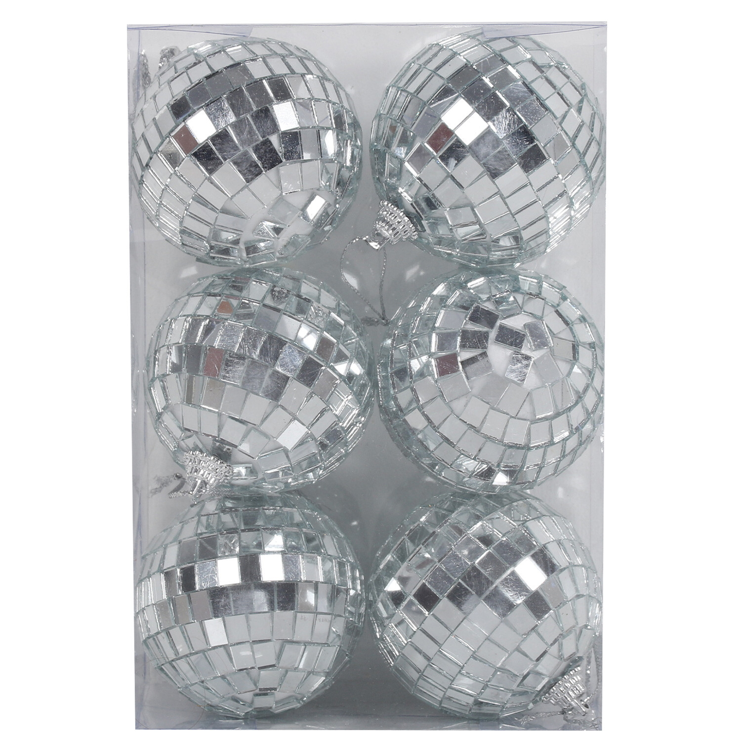 Set of 6 Mirror Ball Hanging Decorations - Silver Image