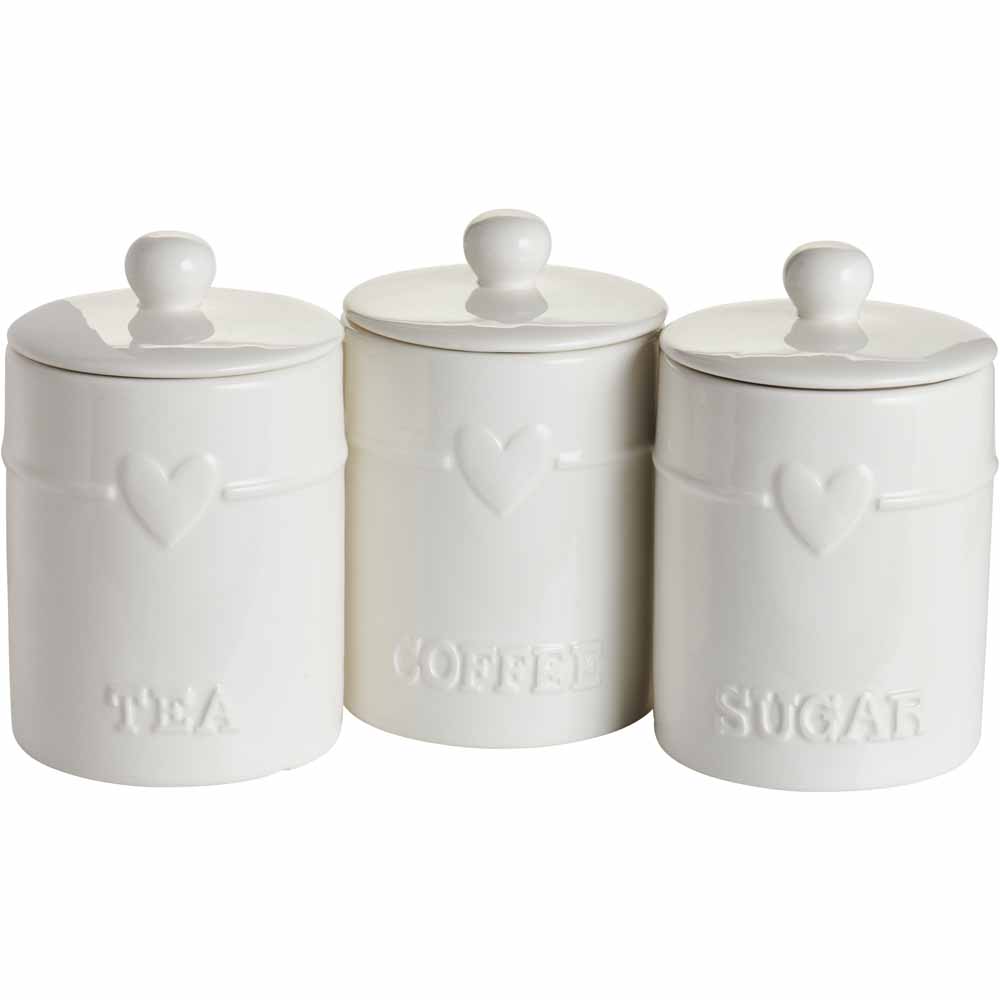 Wilko Cream Heart Tea Canister Image 3