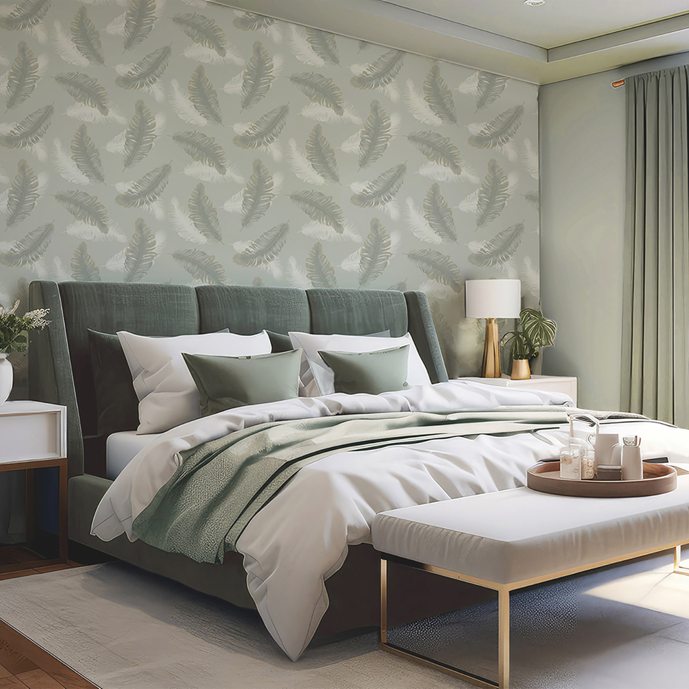 Belgravia Decor Feather Sage and Cream Wallpaper Image 3