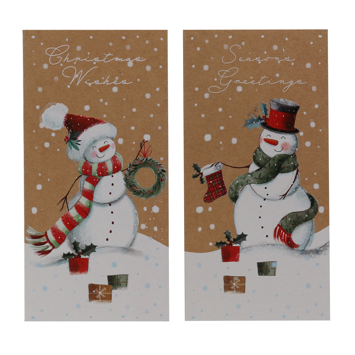 Luxury Slim Kraft Snowman Christmas Cards - Brown Image 2