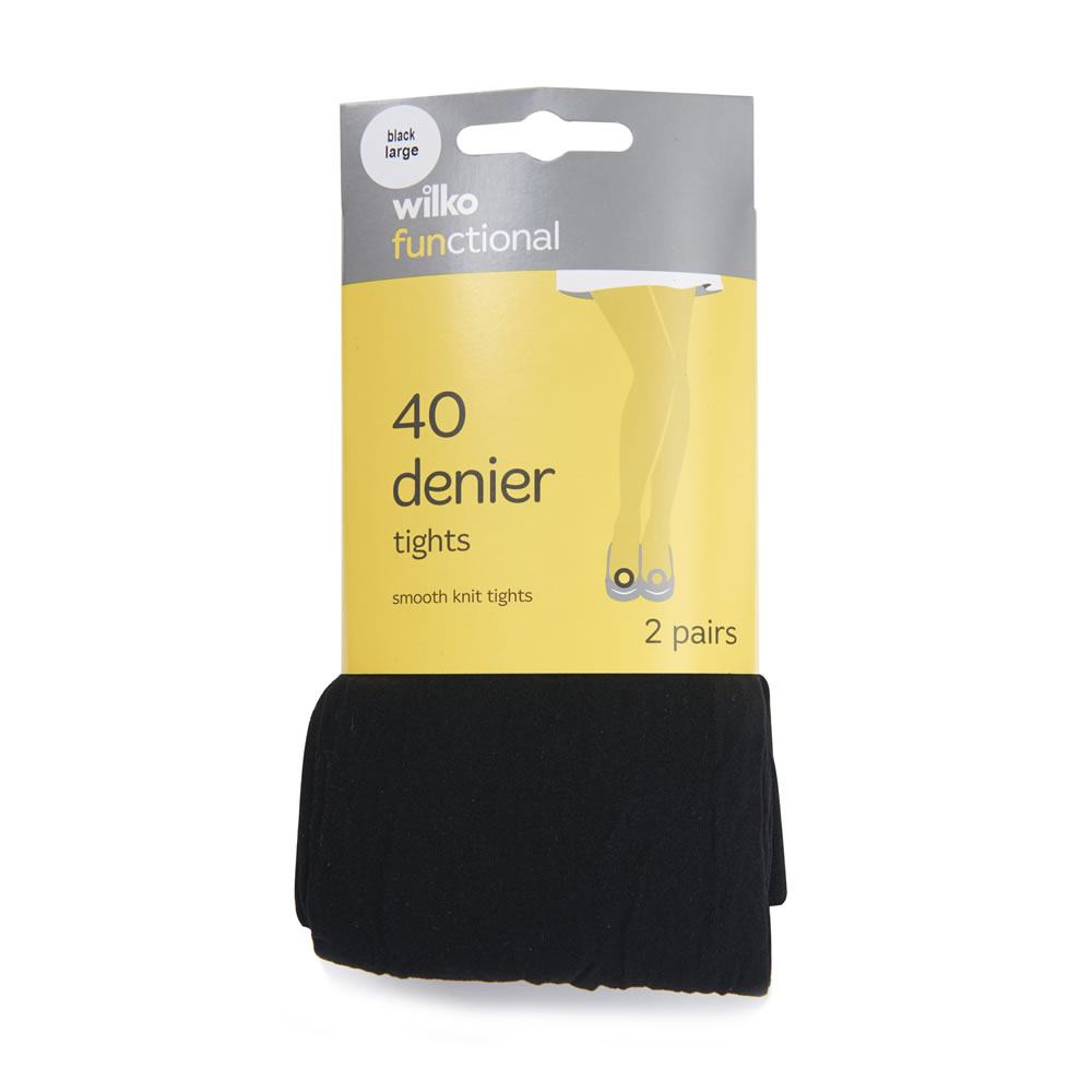 Wilko Functional 40 Denier Smooth Knit Tights Black Large 2 pack Image
